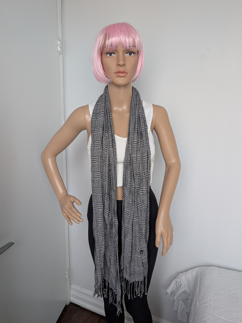 Gray Plaid Fringe Scarf - Women's Accessory